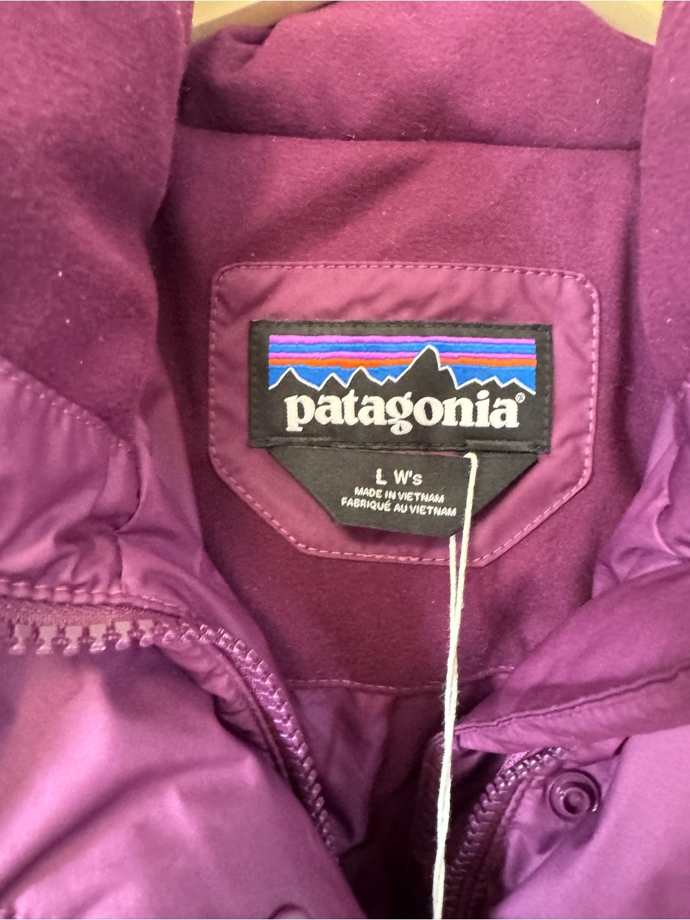 Patagonia Down With It Coat 600 Down Puffer Jacket Hooded Parka Plum Large NWT - Picture 3 of 10